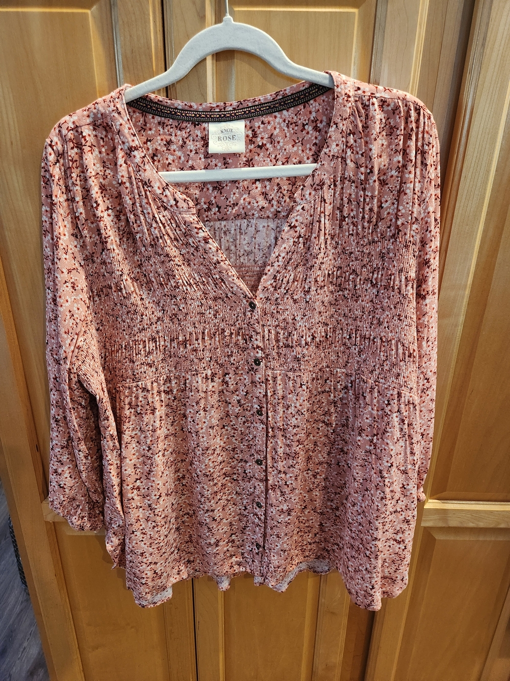 Knox Rose Dusty Pink Floral Button-Front Blouse